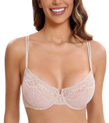 HACI Women's Lace Balconette Demi Bra Mesh Underwire Sexy
