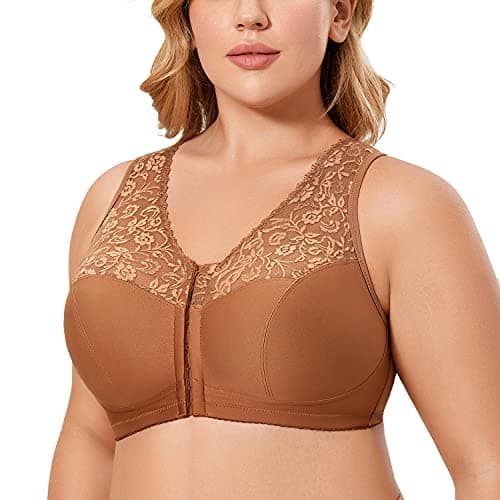 Delimira Plus Size Front Closure Racerback Lace Bra