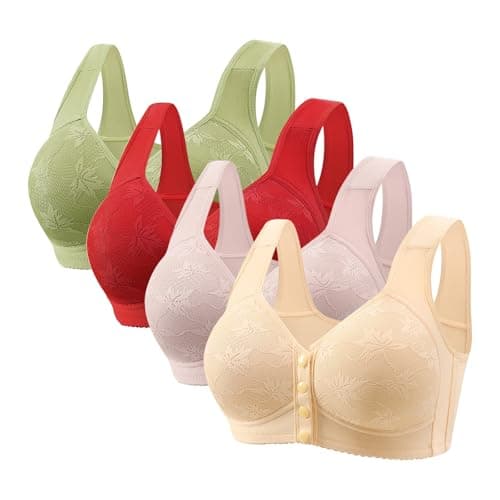 Hnodov 4 Pack Daisy Wireless Push-Up Bras for Older Women