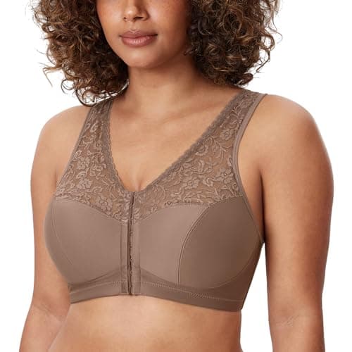 Delimira Plus Size Front Closure Racerback Lace Bra
