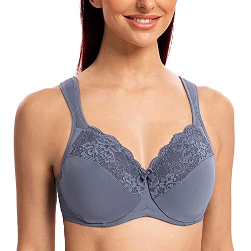 MELENECA Women's Full Coverage Plus Size Underwire Bra with Lace Straps