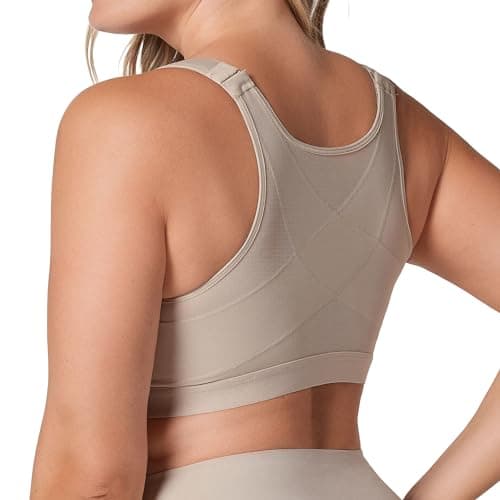 Leonisa Beige Front Closure Posture Corrector Bra - Full Coverage, Wireless Back Support
