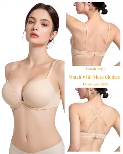 HACI Women's Push Up Plunge Bra with Deep V Underwire