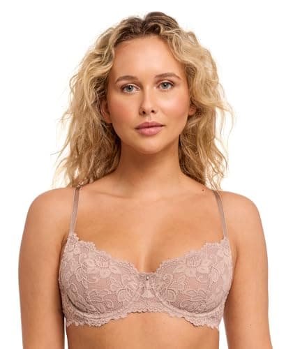 JENNY JEN Unpadded Underwire Lace Bra, Sheer Balconette Demi Lingerie for Women
