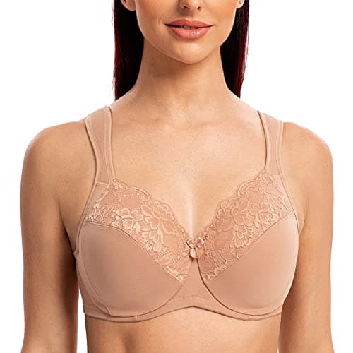 MELENECA Women's Full Coverage Plus Size Underwire Bra with Lace Straps
