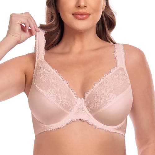 TELIMUSSTO Women's Plus Size Non-Padded Underwire Bra with Lace Coverage