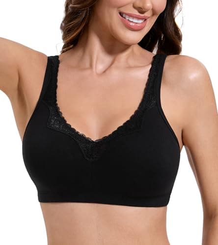 HACI Women's Plus Size Comfort Cotton Wirefree Bra with Floral Lace