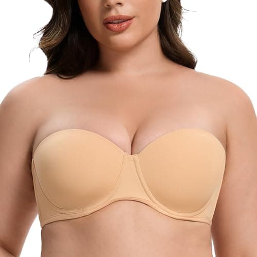 MELENECA Plus Size Strapless Bra with Underwire for Large Bust Back Smoothing