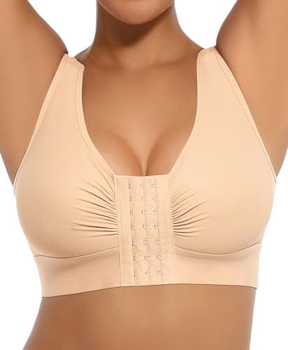 FeelinGirl Front Closure Post-Surgery Wirefree Compression Bra with Adjustable Straps