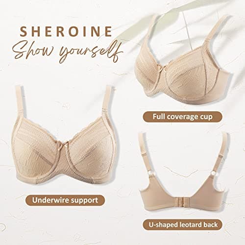 Sheroine Women's Plus Size Non-Padded Full Coverage Underwire Bra (Nude, 38C)