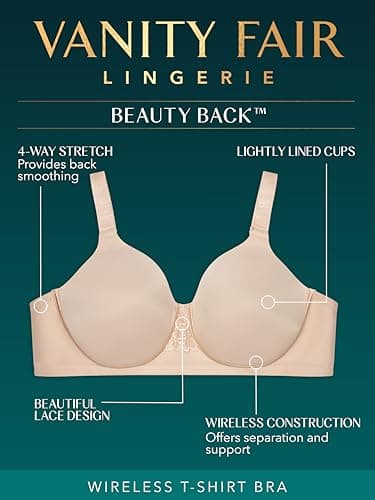 Vanity Fair Full Figure Beauty Back Smoothing Bra, 4 Way Stretch, Lightly Lined Cups