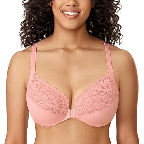 Delimira Women's Plus Size Full Coverage Lace Underwire Racerback Bra