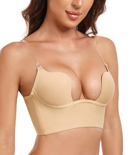 HANSICA Women's Deep Plunge Low Cut Push-Up Bra (Nude, 36D)
