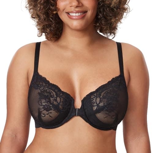 Stylish and Comfortable Sheer Bras for Curvy Women: Delimira's Front Closure Lace Underwire Bra