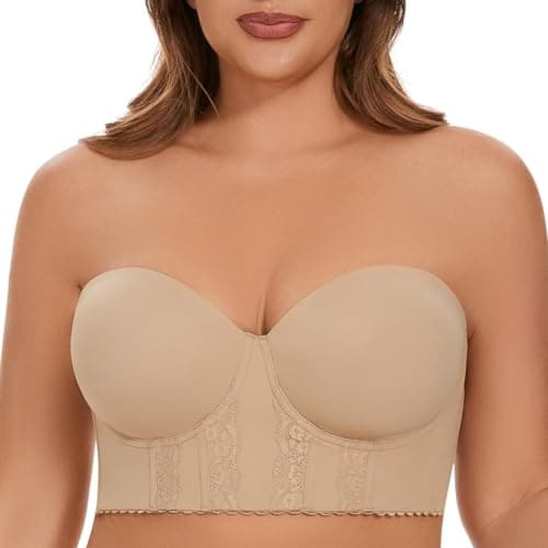 COOVOICE Longline Strapless Bra Hides Back Fat Seamlessly