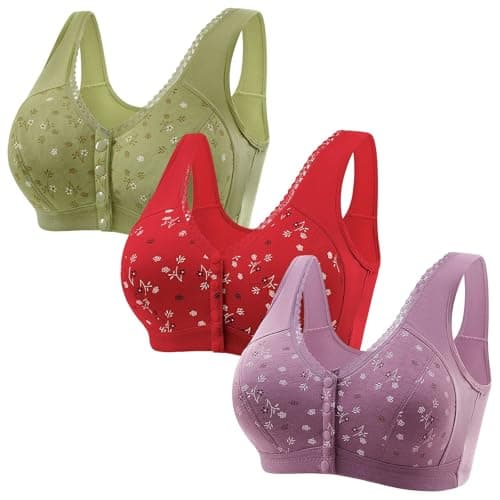 Comfortable 3-Piece Daisy Push-Up Bra Set for Older Women Full Coverage Front-Closure Bras