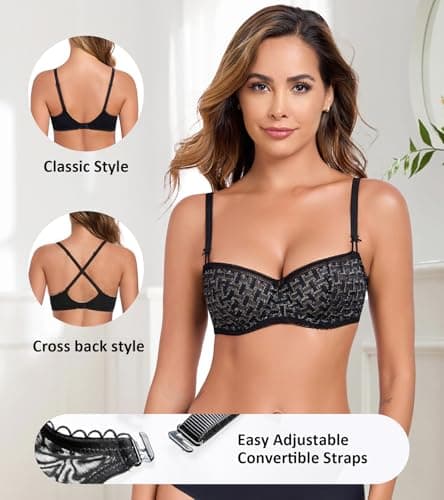 HACI Women's Balconette Demi Unlined Underwire Scoop Neck Bra