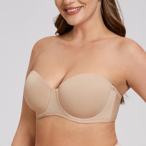 MELENECA Plus Size Strapless Bra with Underwire for Large Bust Back Smoothing