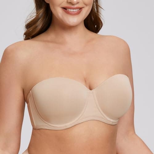 MELENECA Plus Size Strapless Bra with Underwire for Large Bust Back Smoothing