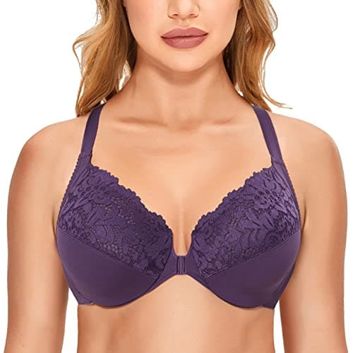 Delimira Women's Plus Size Full Coverage Lace Underwire Racerback Bra