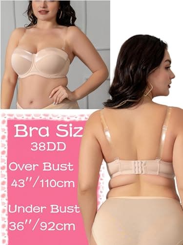 Dvpol Women's Clear Strap-pushup Bra for Big Bust, Never Moves on Party Cup B/C/D/DD/DDD/G