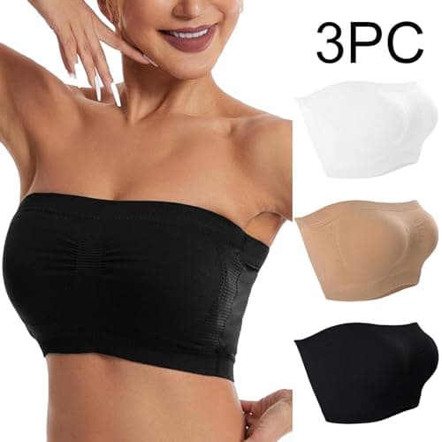 3 Pack Stretch Tube Top Bralette for Women Non Padded Non Slip Seamless