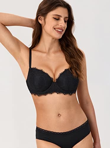 DOBREVA Plus Size Demi Balconette Bra with Demi Coverage and Underwire Support