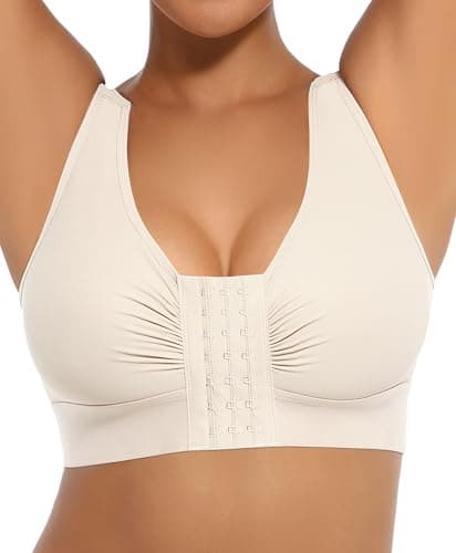 FeelinGirl Front Closure Post-Surgery Wirefree Compression Bra with Adjustable Straps