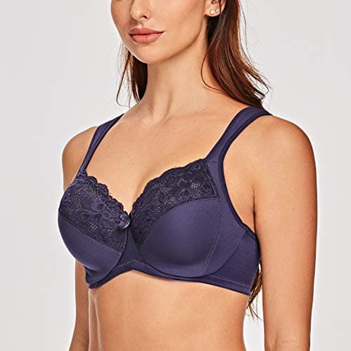 MELENECA Women's Full Coverage Plus Size Underwire Bra with Lace Straps