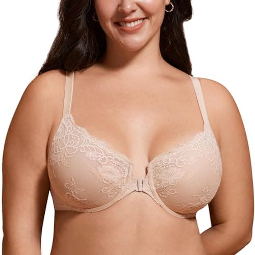 DELIMIRA Plus Size Front Closure Lace Plunge Underwire Bra