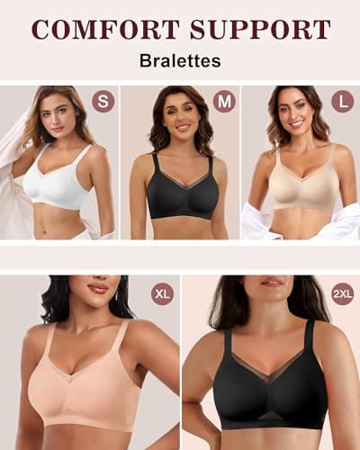 Fairy Women's No Wire Mesh Bra with Soft Support V-Neck Lace Bralette