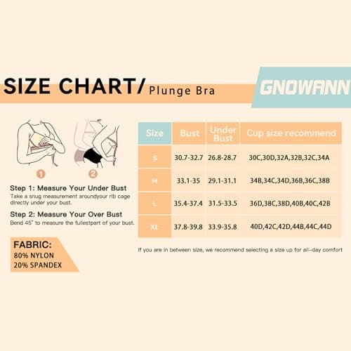 Gnowann Women's Deep V-Neck Plunge Bra with Padded Low Back Adjustment