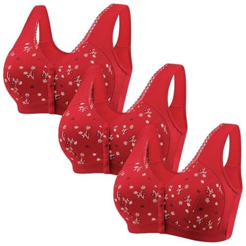 Comfortable 3-Piece Daisy Push-Up Bra Set for Older Women Full Coverage Front-Closure Bras