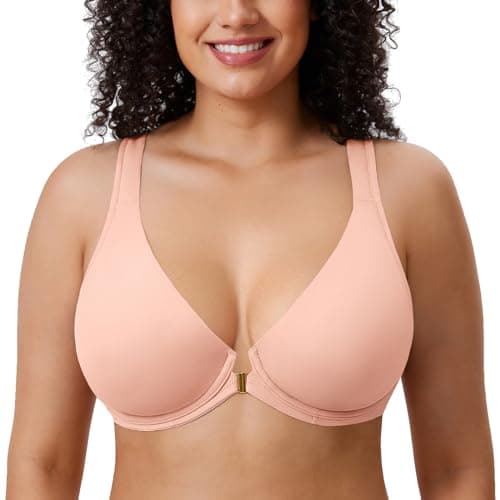Delimira Women's Front Closure Plunge Racerback Bra B-H Cups