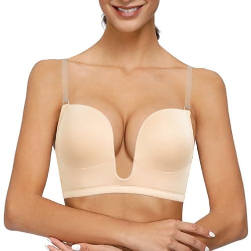 Vgplay Women's Deep Plunge Push Up Bra with Clear Straps