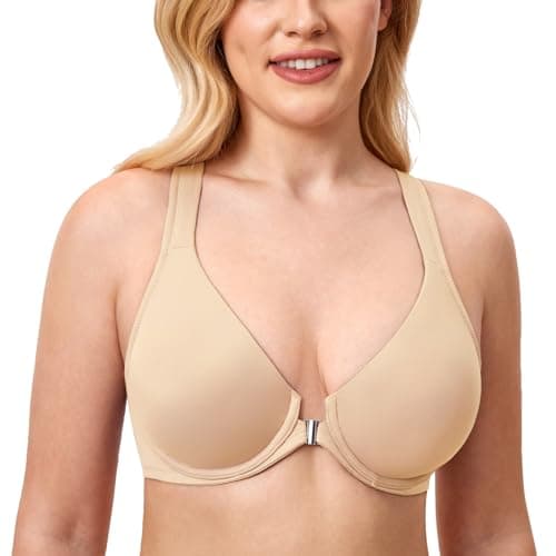 Delimira Women's Front Closure Plunge Racerback Bra B-H Cups