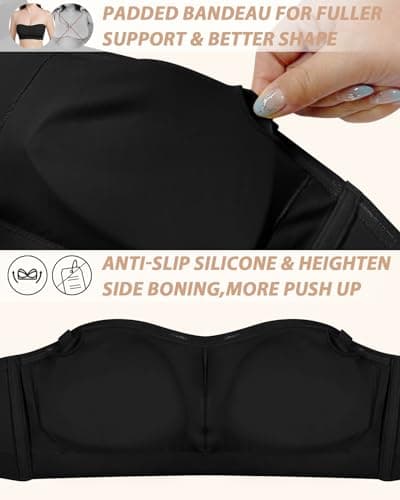 LEYSHE Non-Slip Strapless Bra with Hook and Eye Closure