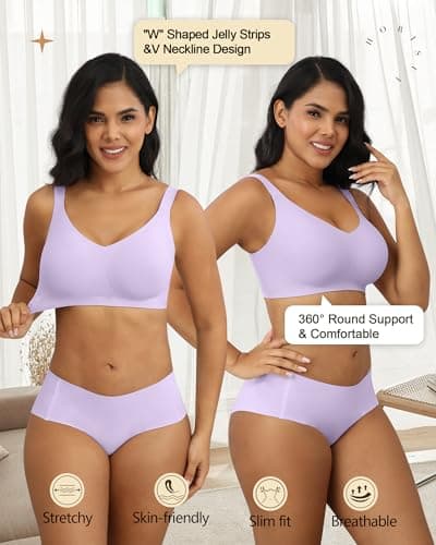 HORISUN Women's Wireless No Underwire V-Neck Push Up Bra,plus size support