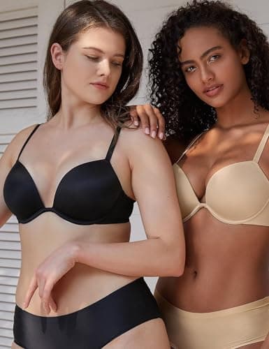 Deyllo Women's Push Up Underwire Super Padded T-Shirt Bra Add Two Cups