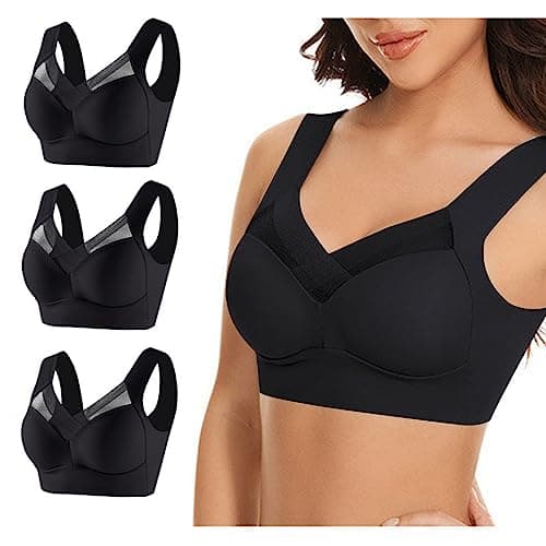 Hnodov 3 Pack Plus Size Seamless Mesh Sports Bras for Women