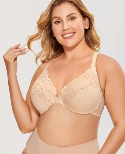 Delimira Women's Plus Size Full Coverage Lace Underwire Racerback Bra