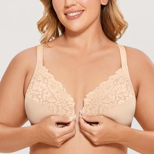 Delimira Women's Plus Size Full Coverage Lace Underwire Racerback Bra