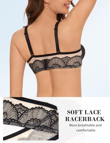 Upushall Front Closure Push Up Lace Racerback Bra for Women