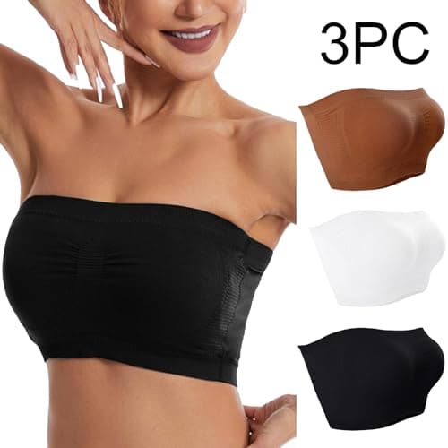 3 Pack Stretch Tube Top Bralette for Women Non Padded Non Slip Seamless