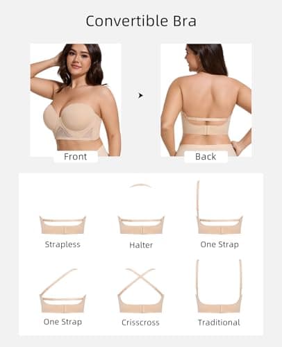 HWDI Convertible Multiway Lace Longline Bra for Women Plus Size