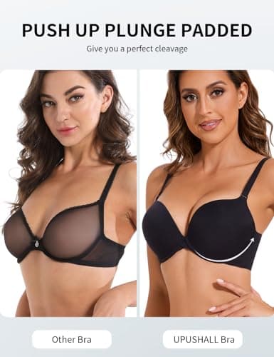Upushall Push Up Padded Plunge Bra for Women Add Up to One Cup Size