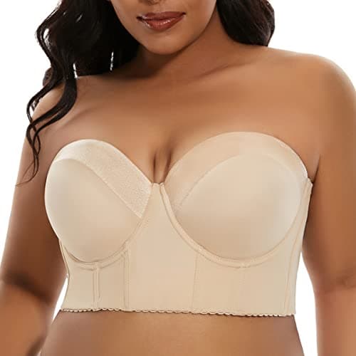 SEA BBOT Women's Longline Strapless Full Coverage Corset Bra Hide Back Fat