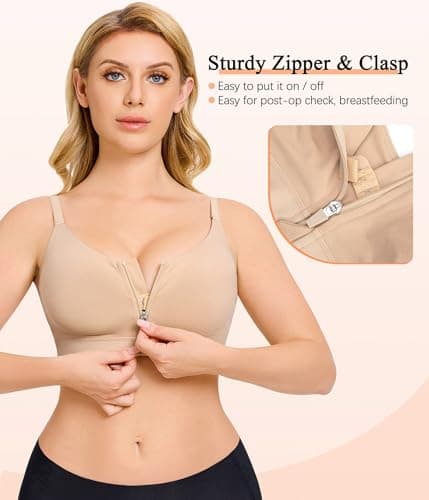 CYDREAM Women's Zip Front Wireless Comfort Bralette with Back Smoothing