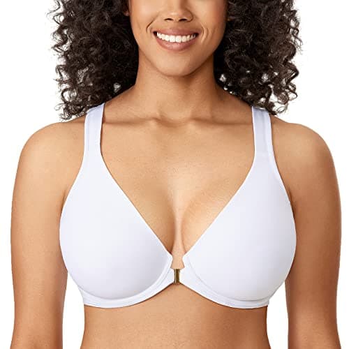 Delimira Women's Front Closure Plunge Racerback Bra B-H Cups