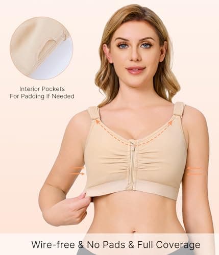 CYDREAM Wireless Zip Front Bra for Women - Comfortable Post-Surgery Compression